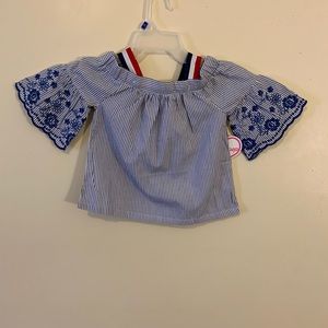 Off the shoulders size 3 or 4, little girls top, Blue and white.